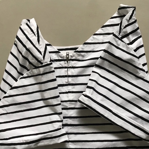 J. CREW Nautical Stripe Cuff Sleeve Blouse Wide Neckline & Zippered V Back - Picture 4 of 7